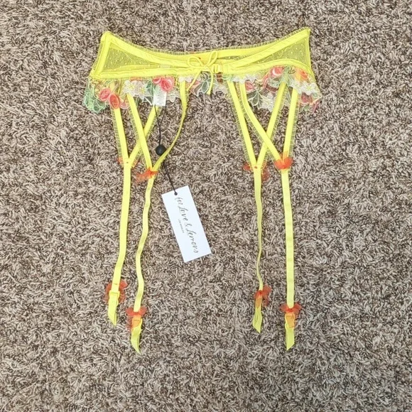 For Love And Lemons Mirabelle yellow floral cherry garter belt - Picture 10 of 10